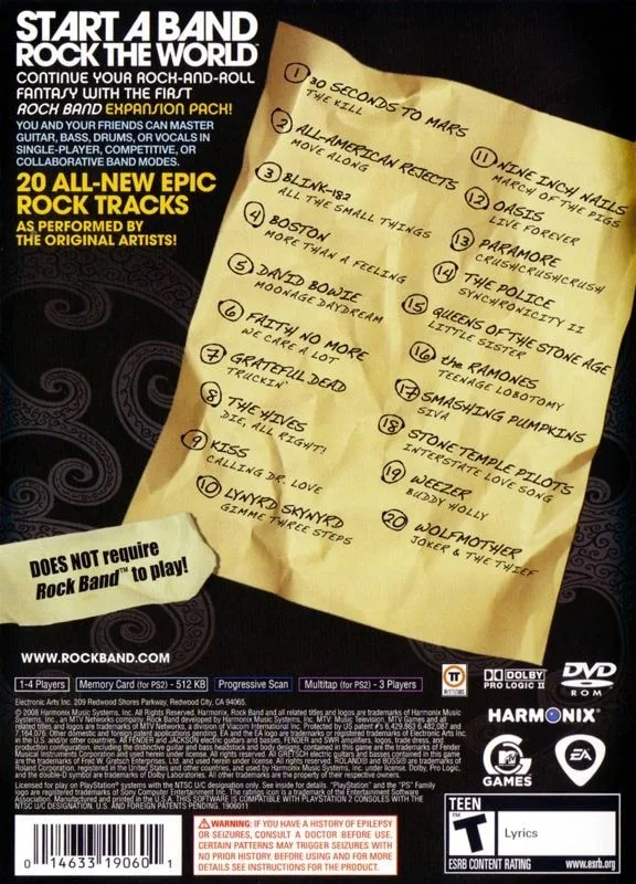 Rock Band Track Pack Volume 1 (PS2)